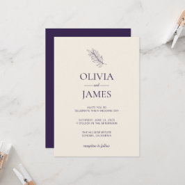 Convite Celebração de Casamento Botânico Roxo Meia-Noite