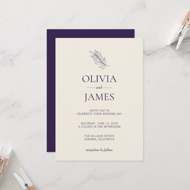 Convite Celebração de Casamento Botânico Roxo Meia-Noite (Frente/Verso In Situ)