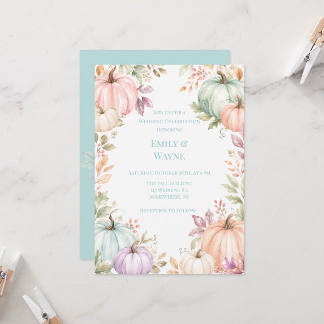 Convite Celebração de Casamento com Abóboras em Aquarela P (Frente/Verso In Situ)