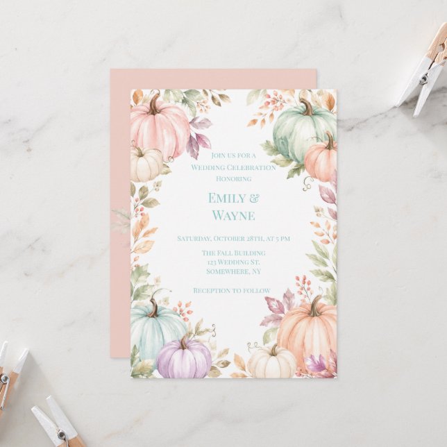 Convite Celebração de Casamento com Abóboras em Aquarela P (Frente/Verso In Situ)