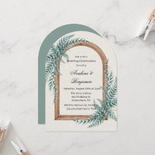 Convite Celebração de Casamento com Arco de Madeira e Folh