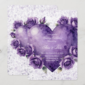 Convite Celebração de Casamento com Coração e Rosas Pintad