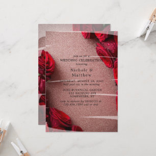 Convite Celebração de Casamento com Rosas vermelhas e Glit