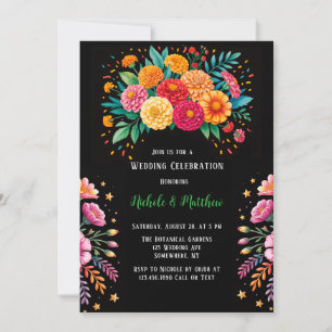 Convite Celebração de Casamento de Buquê Floral de Vibrant