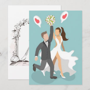 Convite Celebração de Casamento de Casal Alegre com Aquare