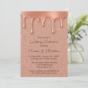 Convite Celebração de Casamento de Glitter e Drips Dourado