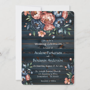 Convite Celebração de Casamento de Madeira de Peony de mar