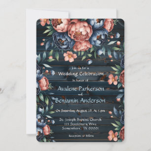 Convite Celebração de Casamento de Madeira de Peony de mar