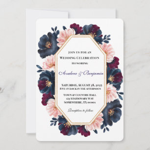 Convite Celebração de Casamento de Madeira de Peony Rosa-R