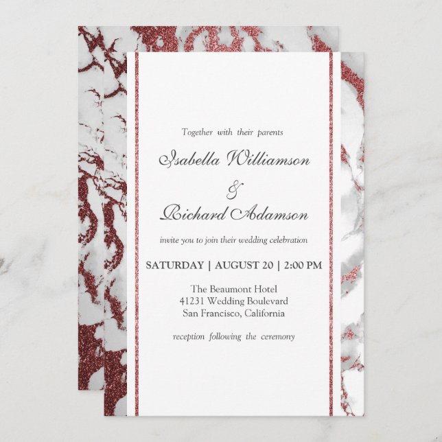 Convite Celebração de Casamento de Marble Dourado, Trendy  (Frente/Verso)