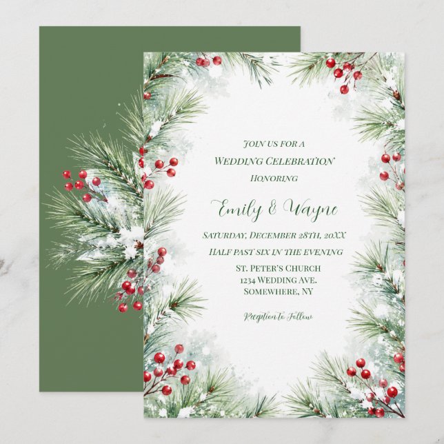 Convite Celebração de Casamento de Pinheiro de Inverno e F (Frente/Verso)