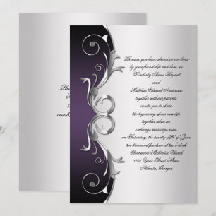 Convite Celebração de Casamento de Prata Negra ornamenta