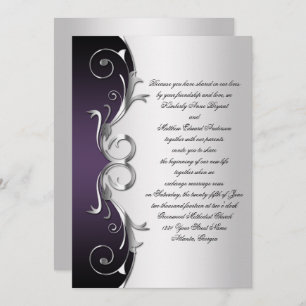 Convite Celebração de Casamento de Prata Negra ornamentado
