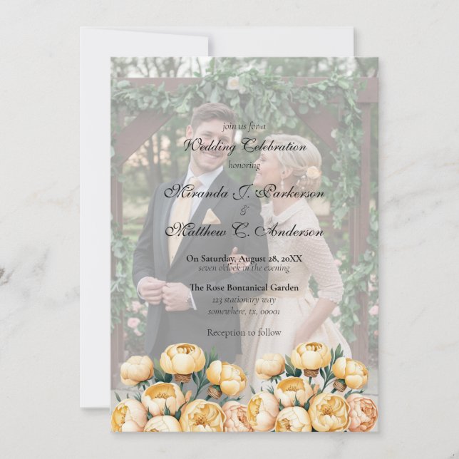 Convite Celebração de Casamento de Rosa Amarelo-Arch (Frente)