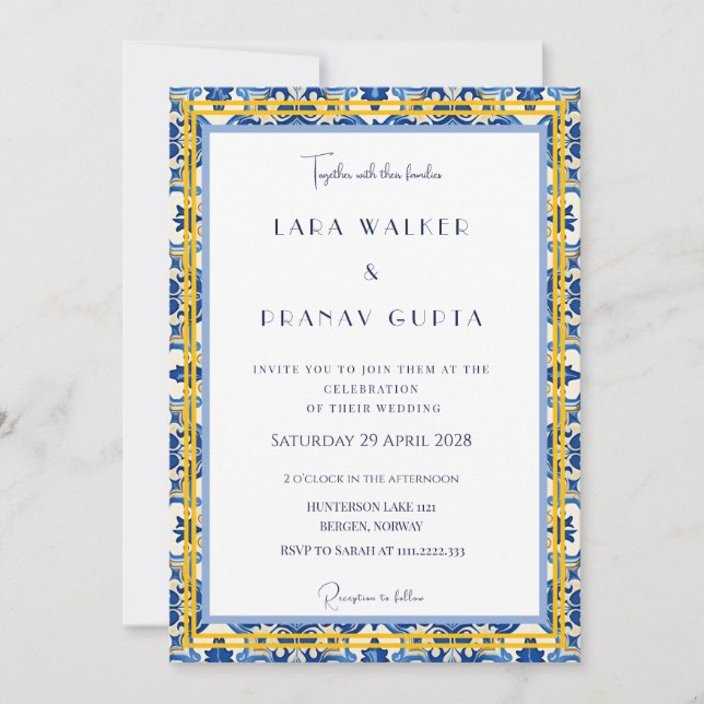 Convite Celebração de Casamento Estética Azul Moderna (Frente)