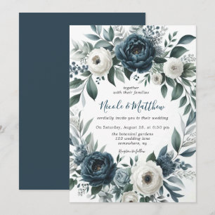 Convite Celebração de Casamento Floral de Marfim de Prata 