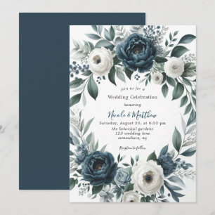 Convite Celebração de Casamento Floral de Marfim de Prata 
