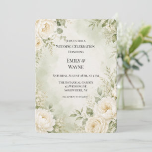 Convite Celebração de Casamento Floral em Verde Salvia e M