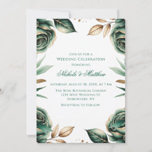 Convite Celebração de Casamento Floral Verde Esmeralda e D