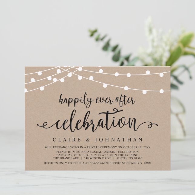 Convite Celebração de Casamento Fuga Feliz para Sempre (Em pé/Frente)