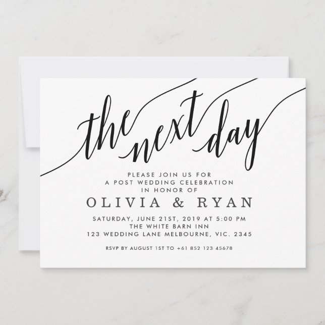 Convite Celebração de Casamento no Dia Seguinte Preto (Frente)