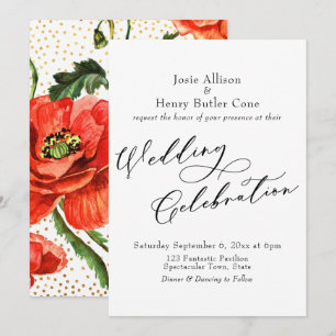 Convite Celebração de Casamento Papoulas Vermelhas Confete