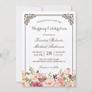 Convite Celebração de Casamento Rustic Floral Real Kraft