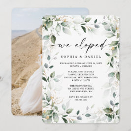 Convite Celebração de Casamento Secreto com Verde e Dourad