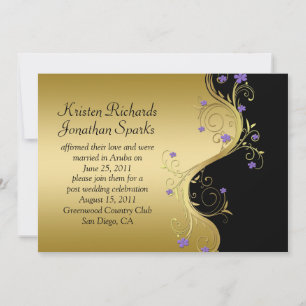 Convite Celebração de Casamento Vintage Roxo Dourado Preto