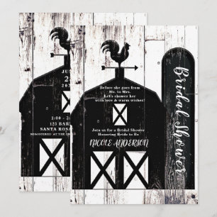 Convite Celebração de Chá de Noiva Rústico Celeiro Preto M