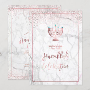 Convite Celebração de Chanucá PixDezines, Rosa Dourado+