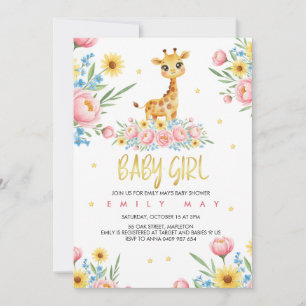 Convite Celebração de Chás de Bebê Menina Girafa Pequena