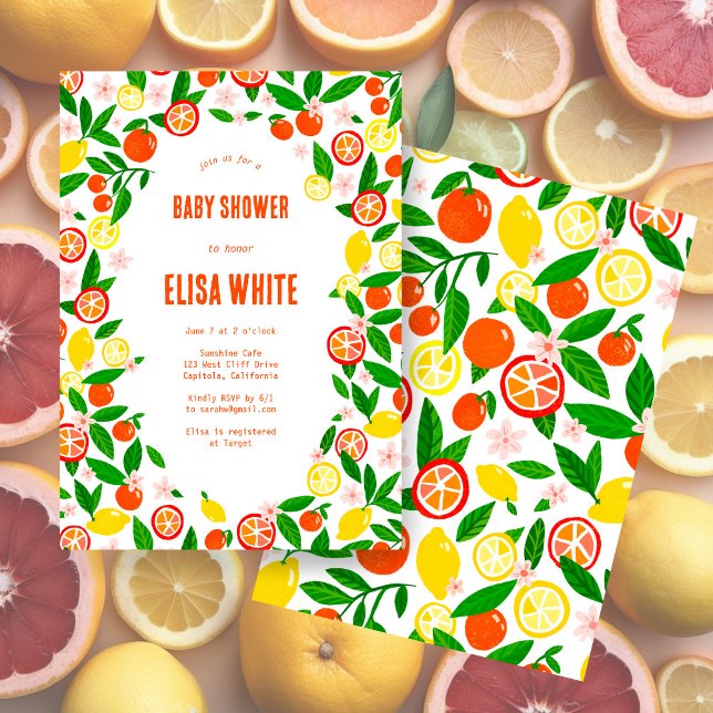 Convite Celebração de Citros CHÁ DE FRALDAS de Verão em Ne (Citrus Celebration CUSTOM Bold Summer BABY SHOWER Invitation
)