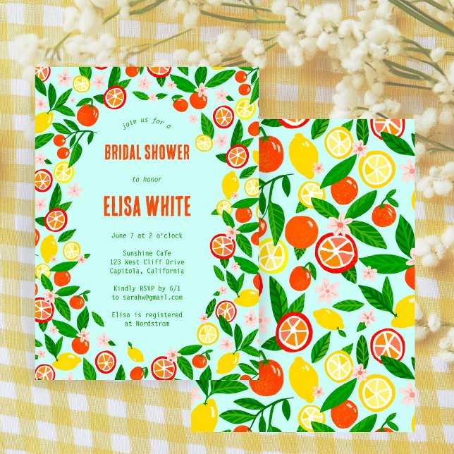 Convite Celebração de Citros CUSTOM Chá de Noiva de Verão (Citrus Celebration CUSTOM Summer Hand-drawn BRIDAL SHOWER Invitation
)