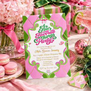 Convite Celebração de Coisas Favoritas Rosa e Verde Festiv