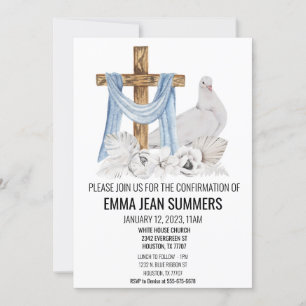 Convite Celebração de Confirmação Pomba Aquarela Cruz