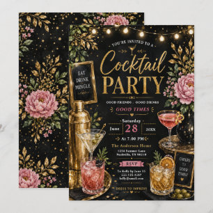 Convite Celebração de Coquetel Elegante Dourado