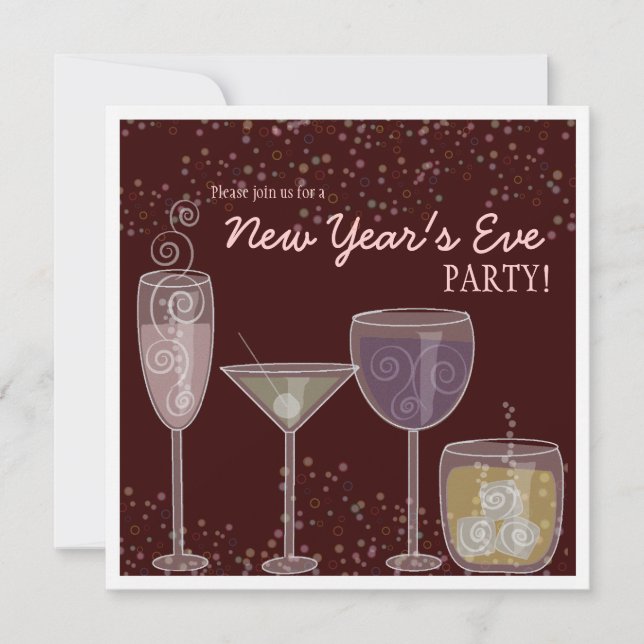 Convite Celebração de Coquetel Retro Festa de Ano Novo (Frente)
