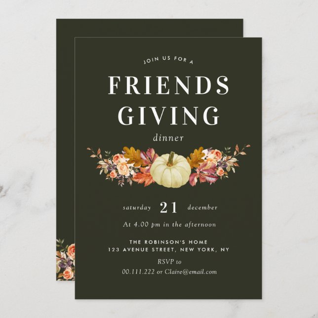 Convite celebração de dama de abóbora de aquarela (Frente/Verso)