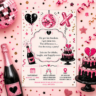 Convite Celebração de Divórcio Rosa e Preto