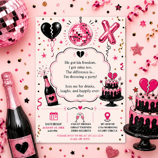 Convite Celebração de Divórcio Rosa e Preto |