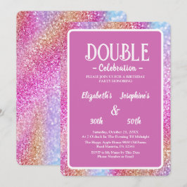 Convite Celebração de Dupla Aniversário com Brilho Rosa El