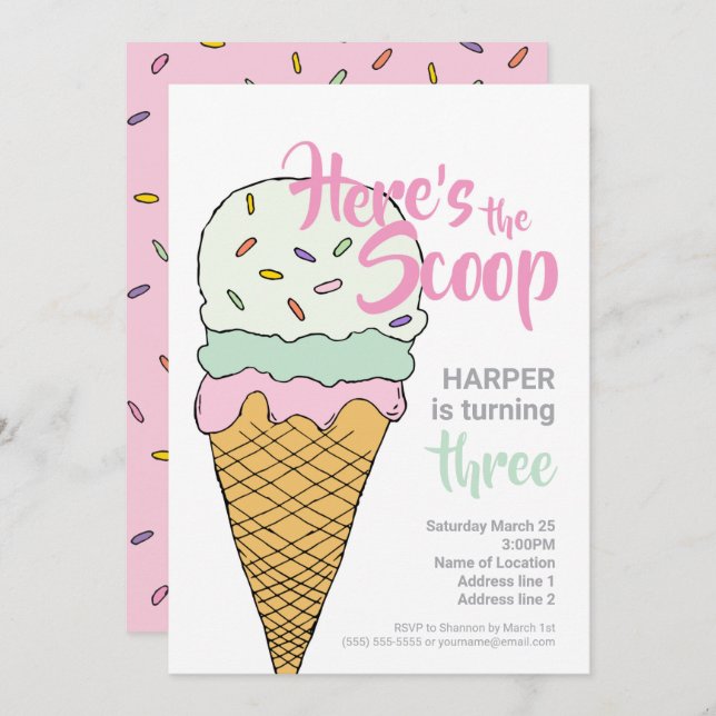 Convite Celebração de Evento de sorvete Sorvete Editável S (Frente/Verso)