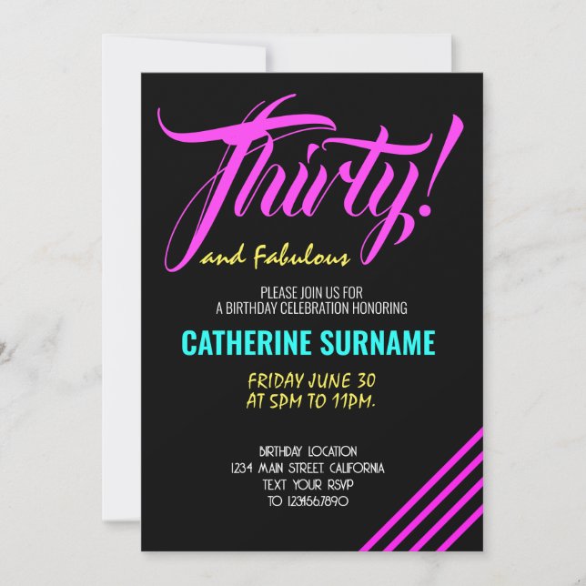Convite Celebração de Festa de aniversário fabulosa de 30 (Frente)