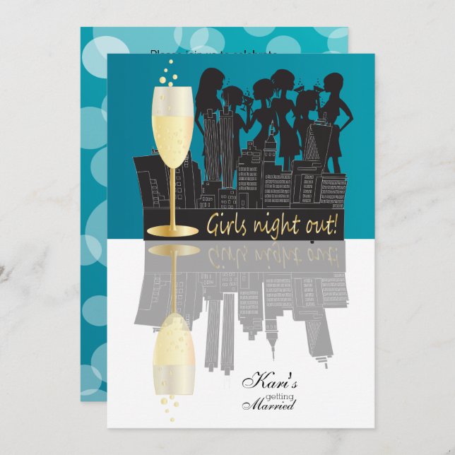 Convite Celebração de Festa de Noite das Meninas| Azul (Frente/Verso)