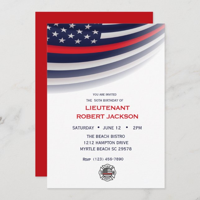 Convite Celebração de Festas de aniversário de bombeiro (Frente/Verso)