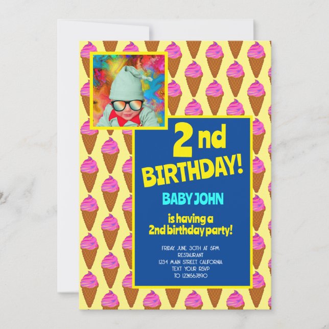 Convite Celebração de Festas de Crianças Sorvetes segundos (Frente)