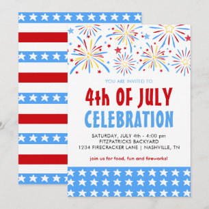 Convite Celebração de Fogos de Artifício 4 de Julho
