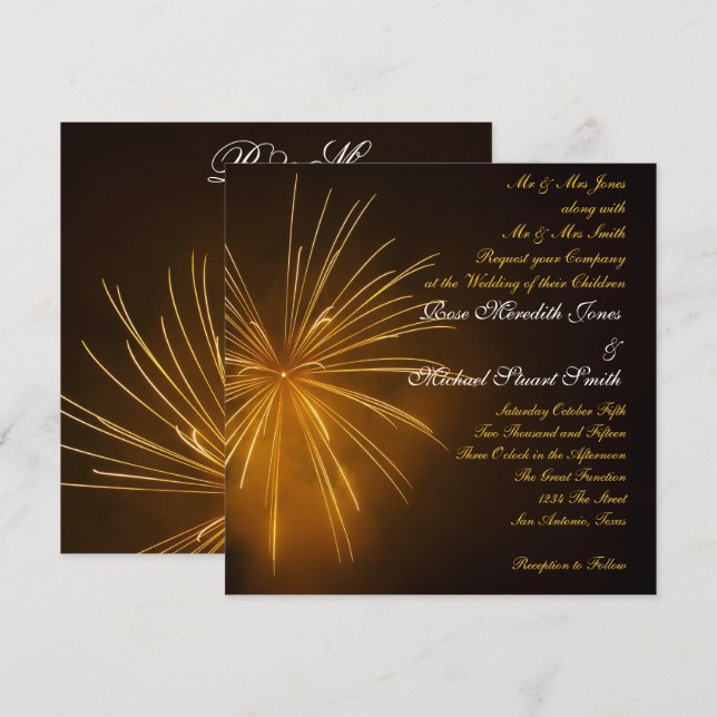 Convite Celebração de Fogos de Artifício Casamento (Frente/Verso)
