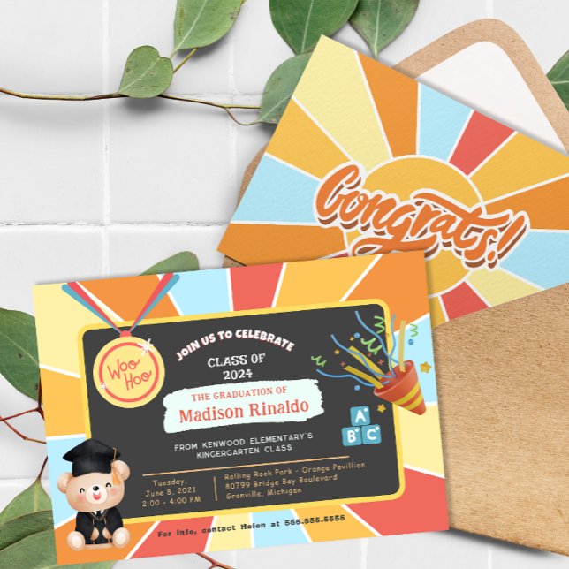 Convite Celebração de Formatação Elementar para Crianças S (Sunray Kids Elementary Graduation Celebration Invitation)